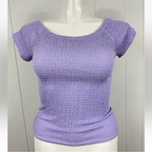 NEW Energie Women’s Lilac Smocked Short Sleeve Top Size XL Casual